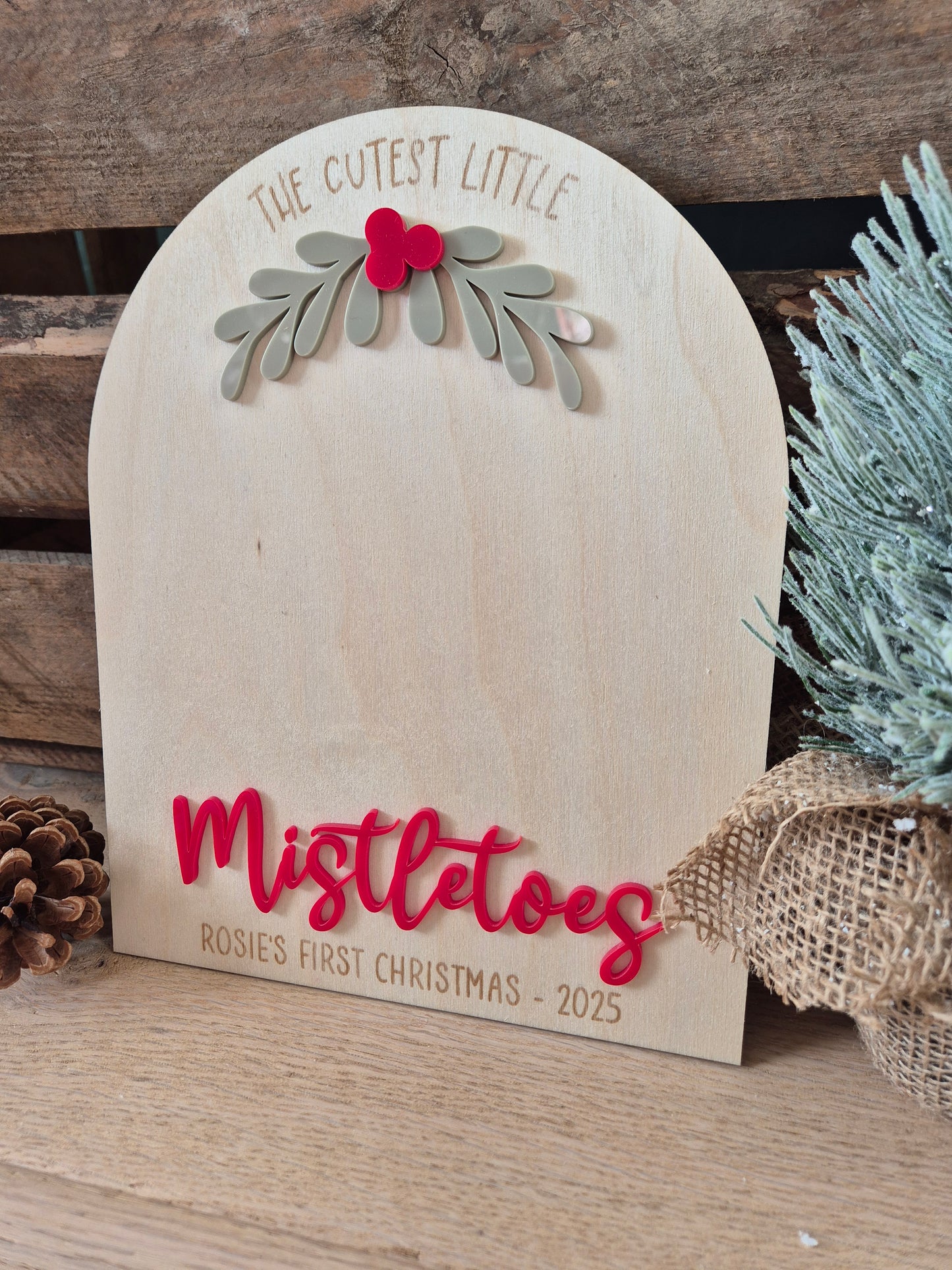 Our Cute Little Mistletoes Sign - Personalised Baby's First Christmas Footprints - Gift for Grandparents