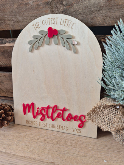 Our Cute Little Mistletoes Sign - Personalised Baby's First Christmas Footprints - Gift for Grandparents