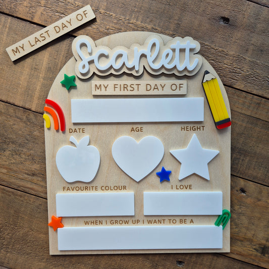 Personalised Back to School Board - Reusable Wooden and Acrylic Sign