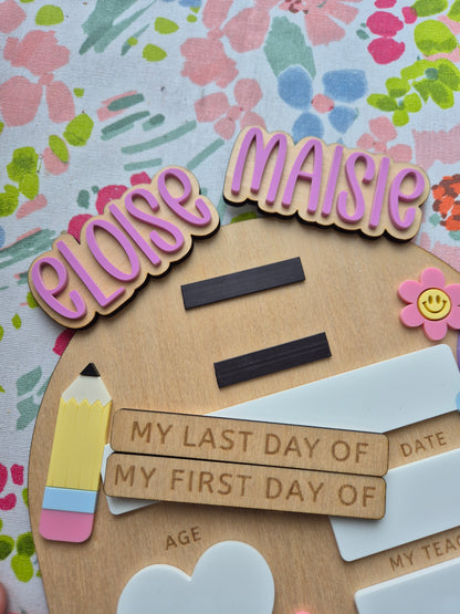 Personalised Pastel Rainbow Back to School Board - Reusable Wooden and Acrylic Sign