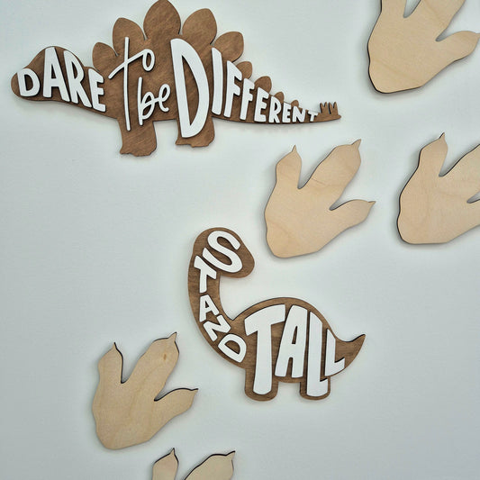Dinosaur Footprint Wall Decals – Set of 7 Large Wooden Dino Feet Shapes