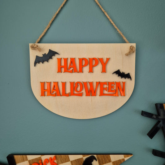 Happy Halloween Hanging Sign | Wooden and Acrylic Decoration