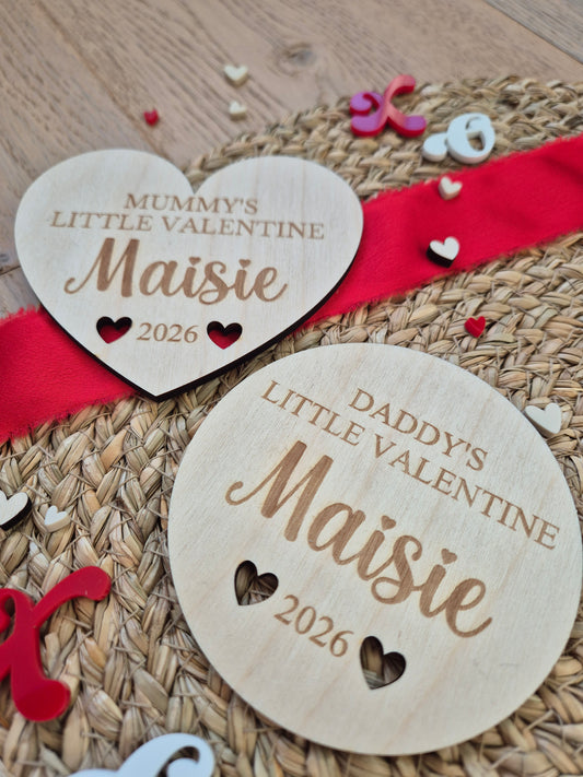 Little Valentine's Engraved Wooden Heart or Disc - Personalised Milestone Photo Prop Keepsake