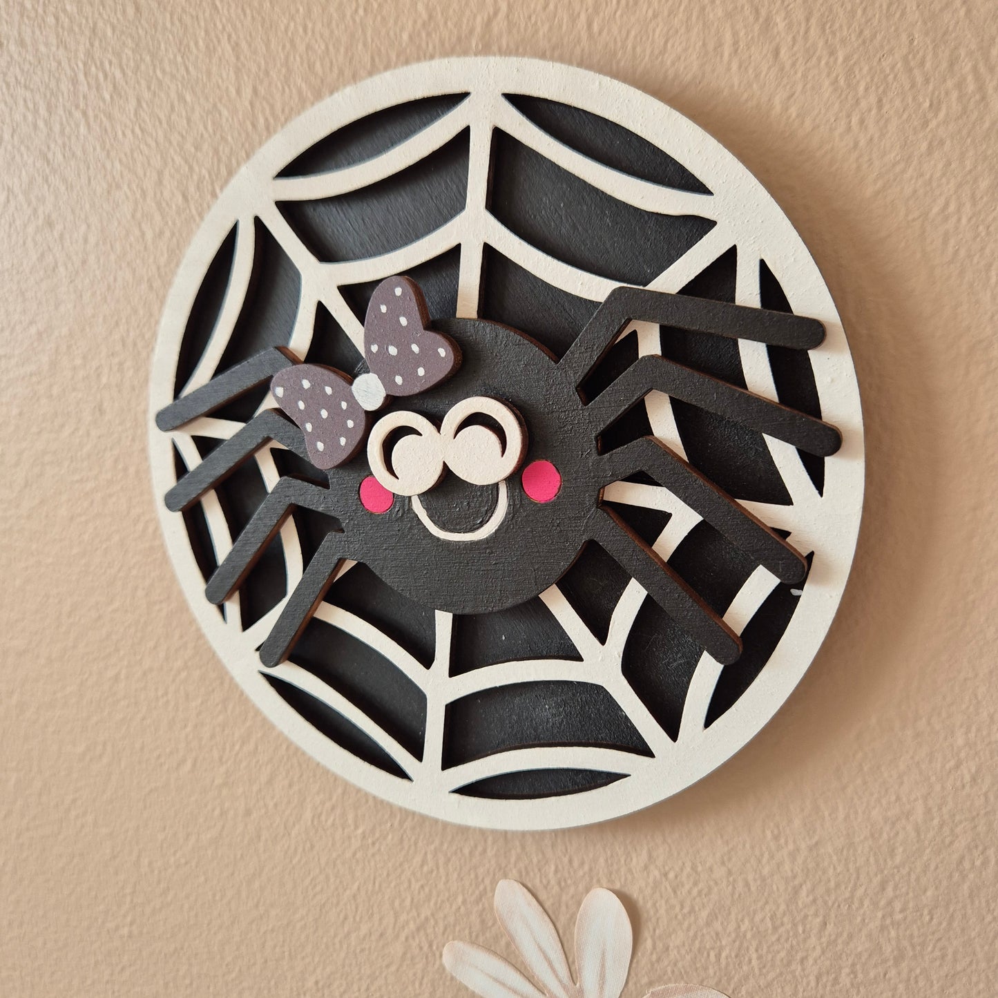 Spider Web Wooden Wall Decoration | Hand-painted Round Sign
