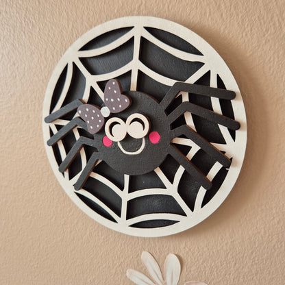 Spider Web Wooden Wall Decoration | Hand-painted Round Sign