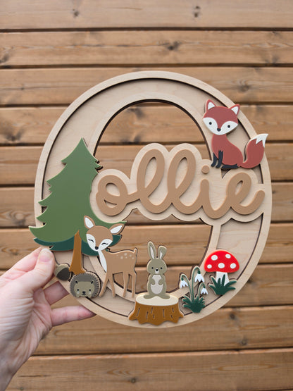 Woodland Theme Monogram - Personalised Wooden and Acrylic Name Sign