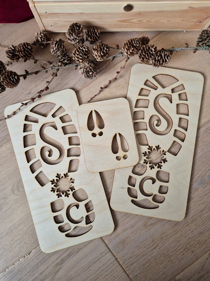 Christmas Traditions Santa and Reindeer Footprint Wooden Stencils