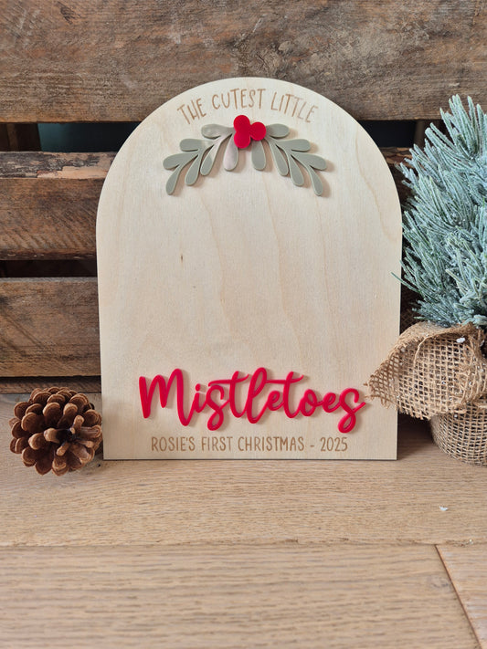 Our Cute Little Mistletoes Sign - Personalised Baby's First Christmas Footprints - Gift for Grandparents