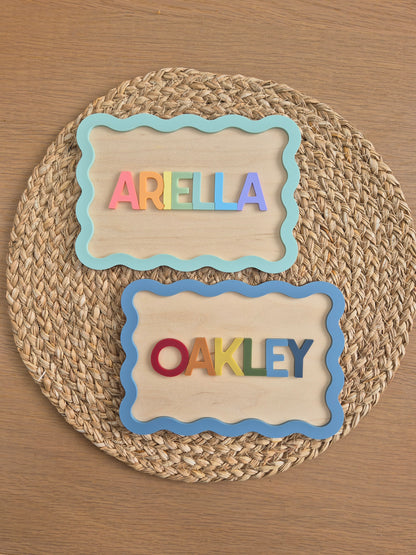 Rainbow 'All Year Round' Crate Plaque and Name Sign - Personalised Wooden and Acrylic Wavy Wall Decor