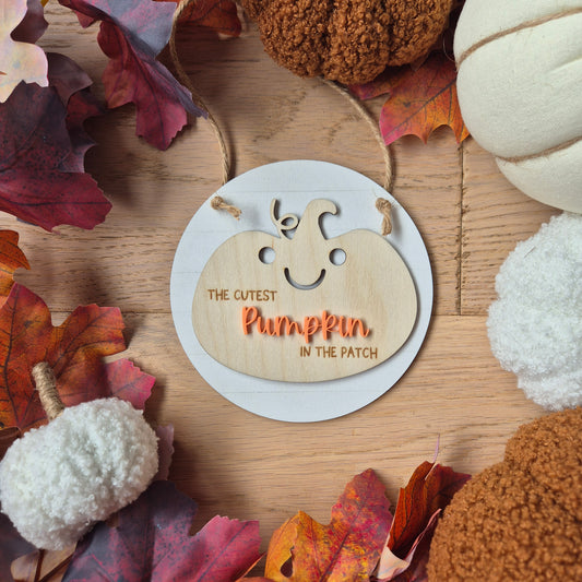 Cutest Pumpkin in the Patch Hanging Sign | Wooden and Acrylic Pumpkin Picking Plaque