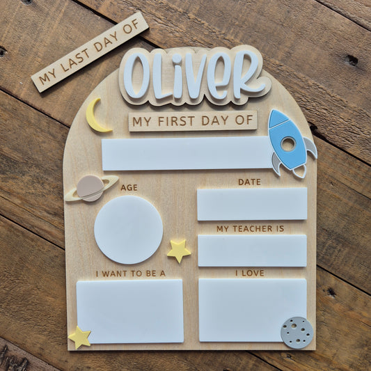 Personalised Space Back to School Board - Reusable Wooden and Acrylic Sign