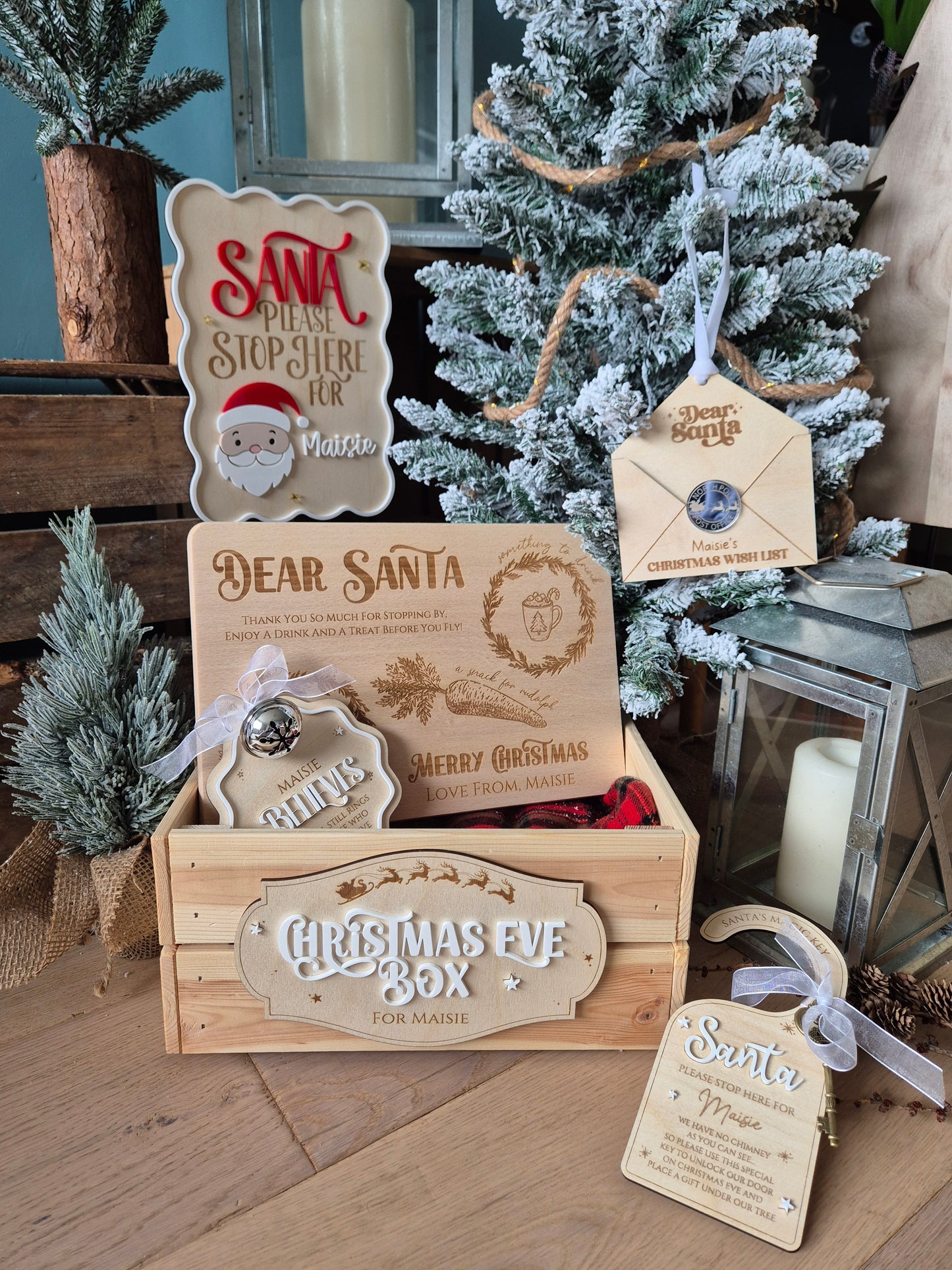 Christmas Traditions Santa Treats Wooden Board - Personalised Milk and Cookie Christmas Eve Plate