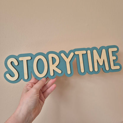 Double Layer 'Storytime' Wall Sign - Hand-painted Wooden Phrase - READY MADE Choice of Colours