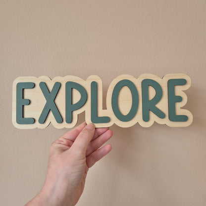 Double Layer 'Explore' Wall Sign - Hand-painted Wooden Phrase
