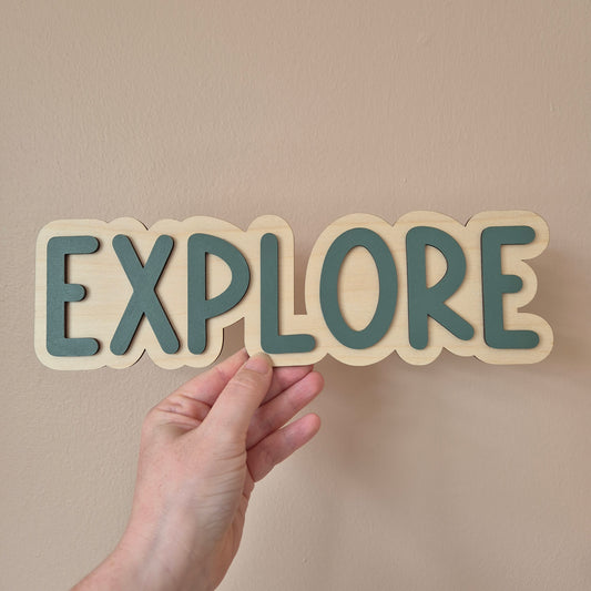 Double Layer 'Explore' Wall Sign - Hand-painted Wooden Phrase