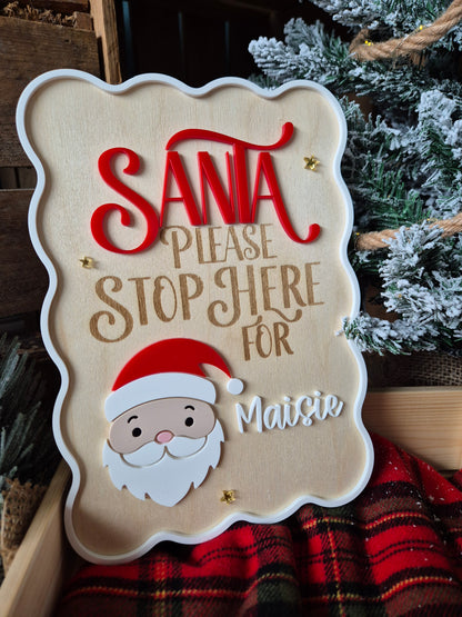 Christmas Traditions Santa Please Stop Here Sign - Personalised Retro Plaque