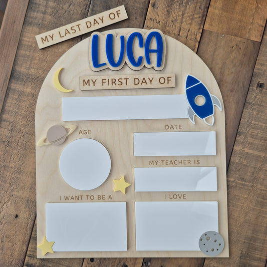 Personalised Space Back to School Board - Reusable Wooden and Acrylic Sign
