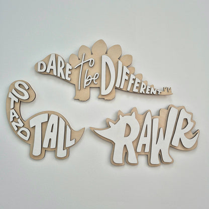 DinoRAWR Wall Signs – Set of 3, Inspirational Dinosaur Wooden Room Decor