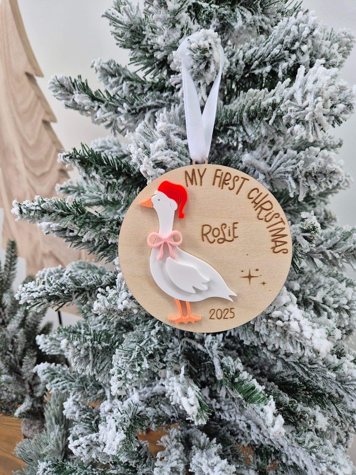 Baby's First Christmas Hanging Ornament - Personalised Santa Goose Tree Decoration